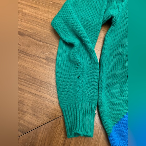 Vintage RARE Disney Green/Blue Colorblock Mickey Minnie Acrylic Sweater - Picture 6 of 9